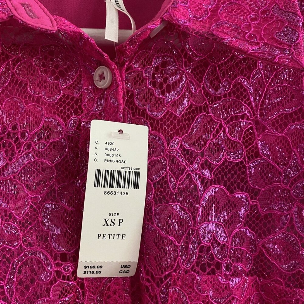 By Anthropologie Metallic Lace Buttondown Shirt pink size XSP PXS new nwt - Picture 4 of 9
